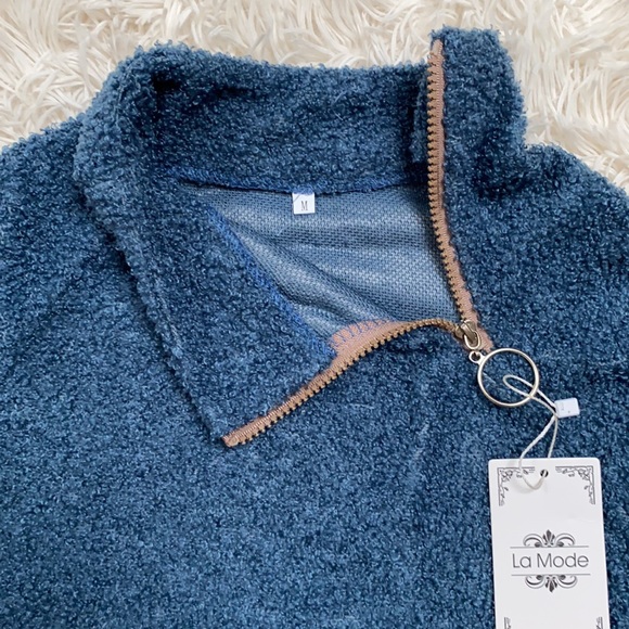 LaMode Fleece Zip Neck Pullover 💗 Blue - Picture 7 of 15